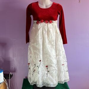 Cassie’s Creations Size 10 Red Velvet Empire Waist Dress Floral Holiday